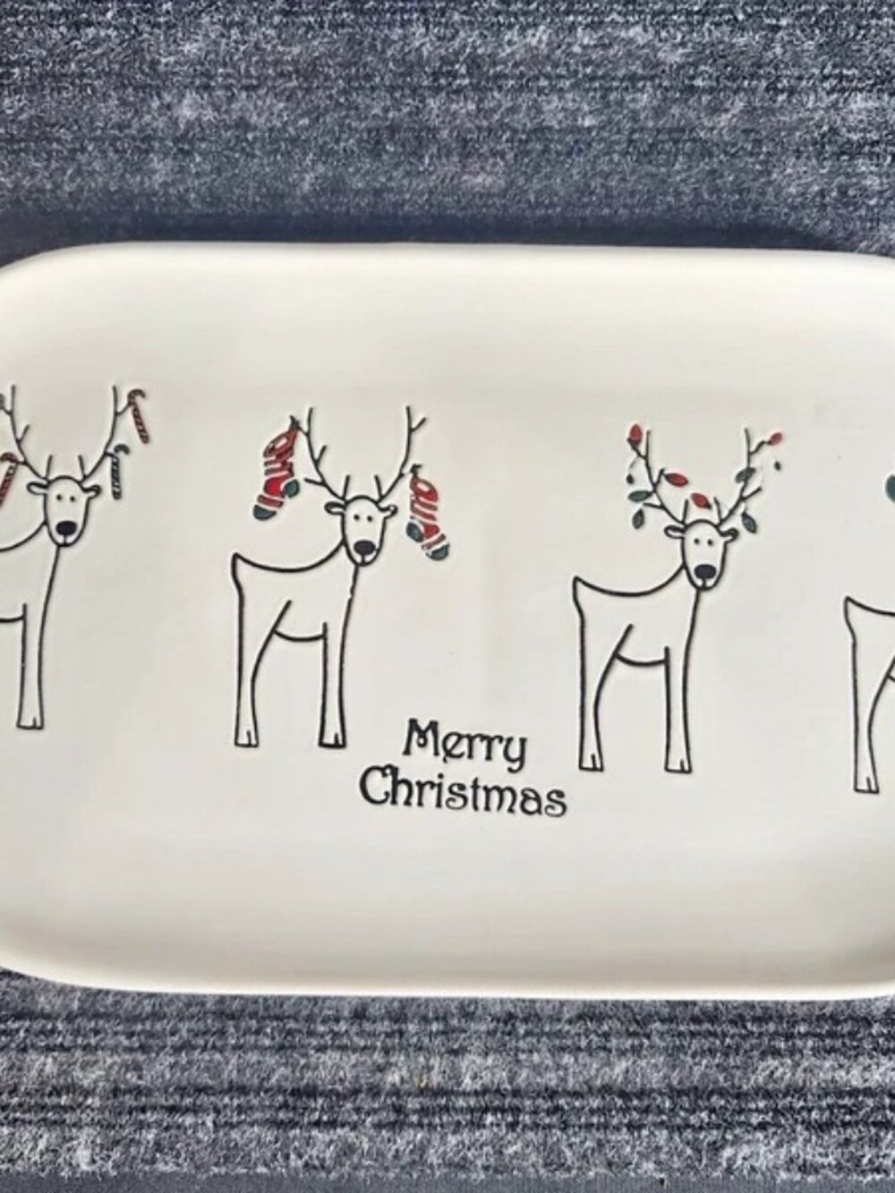 Vintage BIA Cordon Bleu "Happy Holidays" Rudy Reindeer Platter Tray 14x7.25